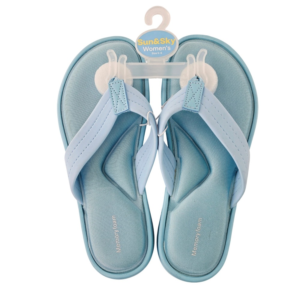 Sun & Sky Womens Light Blue Memory Foam Flip Flop Sandals Size 5-6 621178